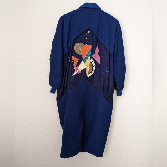 Vintage Japanese Sweater Dress Heavyweight Geometric Cut-Out Navy NWOT - Picture 7 of 11